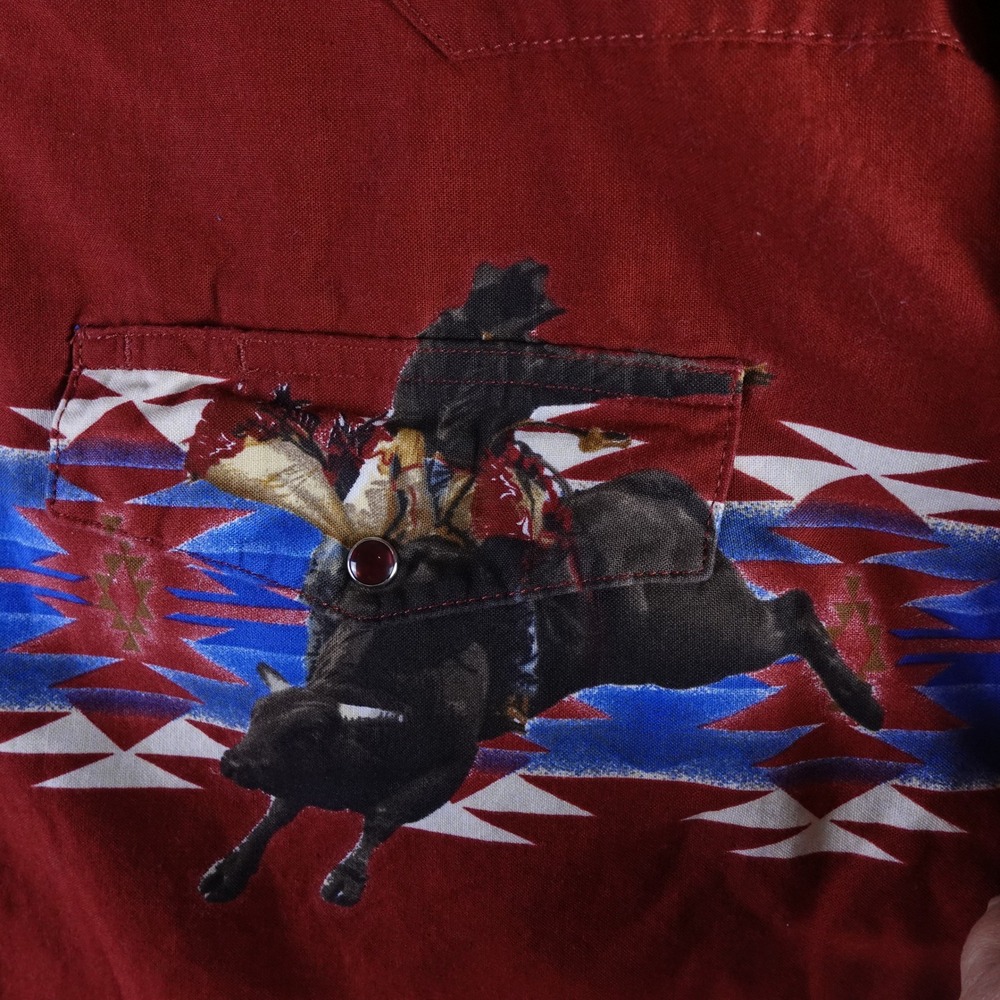Wrangler Western Shirt Men XL Red Bull Rider Southwestern Pearl Snap Long Sleeve - Picture 4 of 8